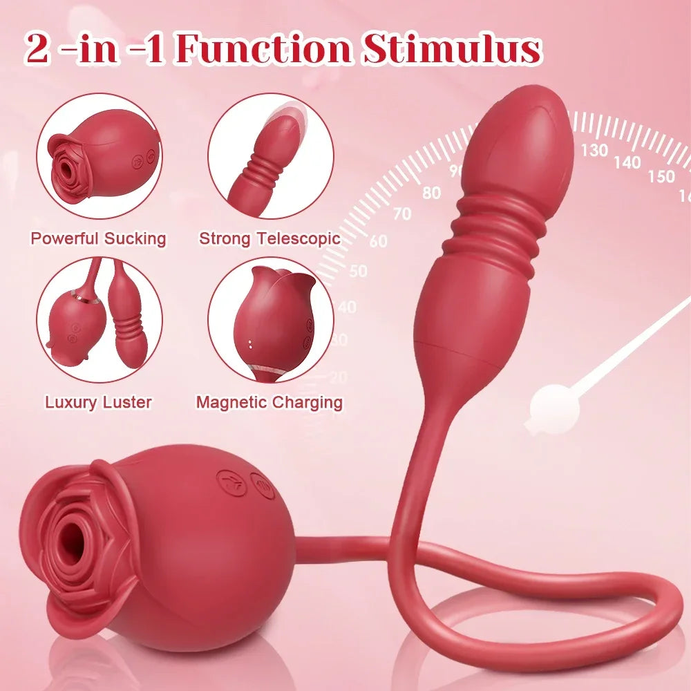 Rose-Sucking Sex Toys Dildo Vibrator for Women 3in1 Thrusting G Spot Anal Vibrators Stimulator Female Vibrating Egg Adult Toys