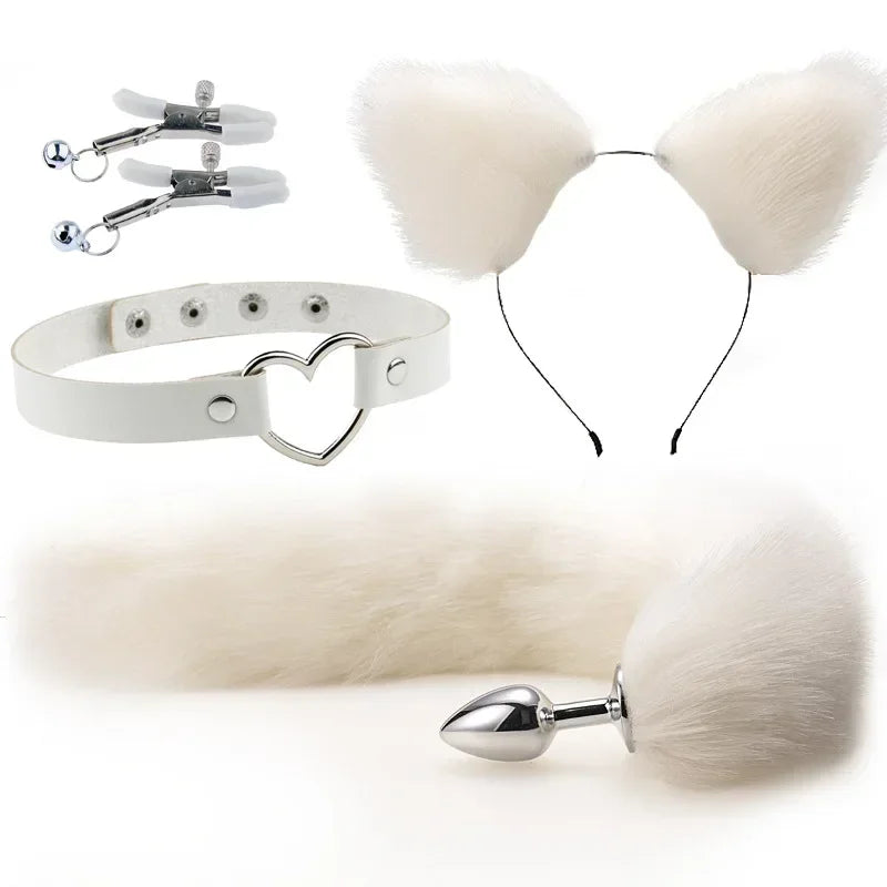 Fox Tail Anal Plug with Hairpin Bdsm Toy Flirting Metal Butt Plug Tail Sex Toys for Woman Man Couples Cosplay Adult Game Shop