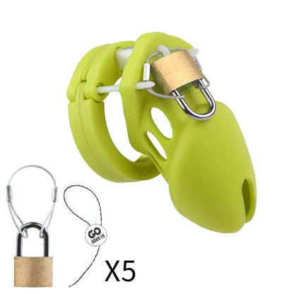 Silicone Chastity Cage Male Cock Lock With 5 Penis Rings Sex Toys For Sissy Men Femboy Stretcher BDSM Gay Erotic Urethral Device