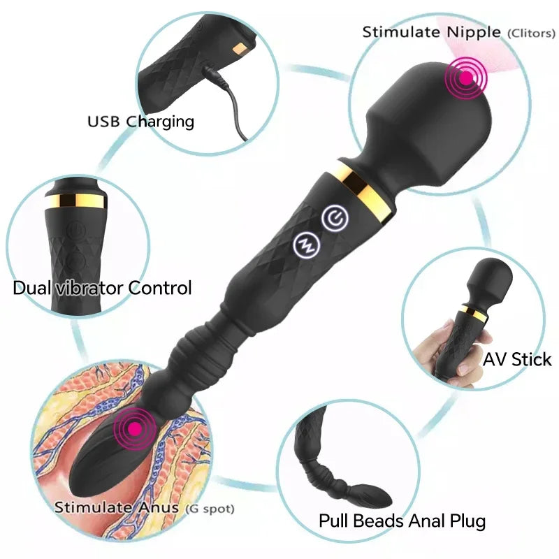 AV Wand Vibrator Handheld Cordless Massager Adult Female Couple Sex Toys Clitoral Stimulation 10 Vibration Modes Rechargeable 18