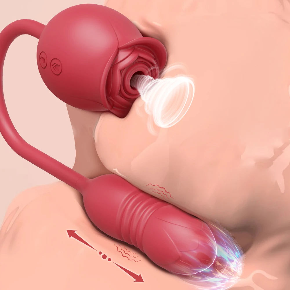 Rose-Sucking Sex Toys Dildo Vibrator for Women 3in1 Thrusting G Spot Anal Vibrators Stimulator Female Vibrating Egg Adult Toys