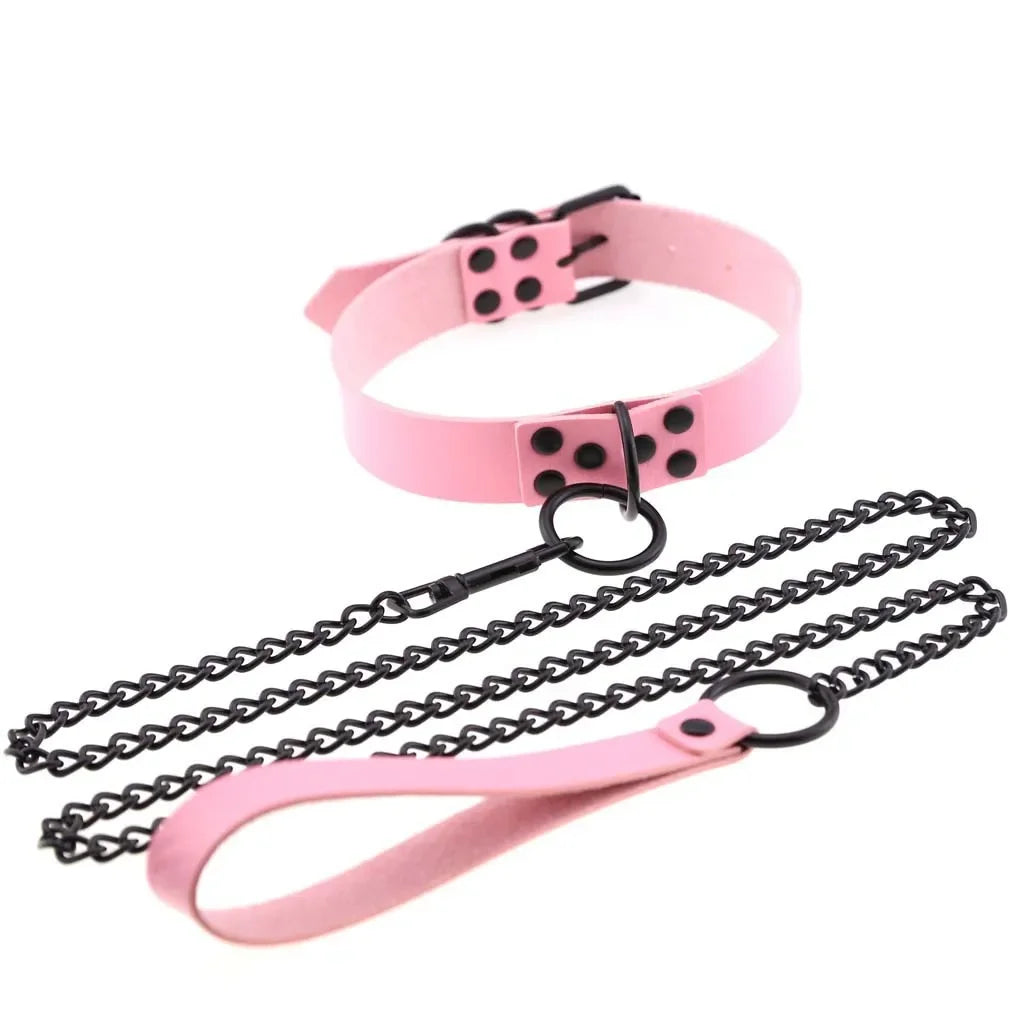 Bdsm Fetish Bondage Gear Sex Collar Leash Steel Chain Restricts Dog Chain Punish Neck Collars Sex Toys For Woman Man