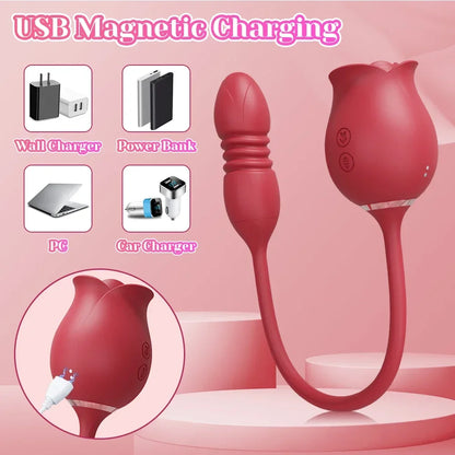 Rose-Sucking Sex Toys Dildo Vibrator for Women 3in1 Thrusting G Spot Anal Vibrators Stimulator Female Vibrating Egg Adult Toys