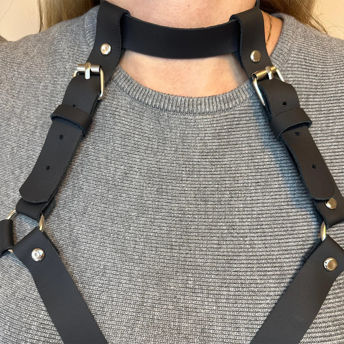 Women's sexy shoulder straps, waist belts, chest straps, PU synthetic leather underwear, shoulder straps, bras, BDSM bondage, Go