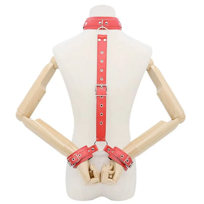 Adjustable Neck to Wrist Restraints Kit for Couples Sexy BDSM behind Back Handcuffs Collar Bondage Set for SM Sex Game Tool
