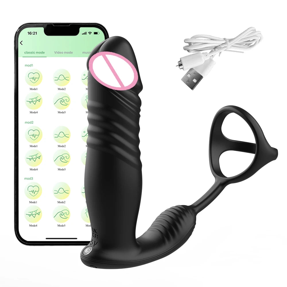 NEW Male Prostate Massager Vibrator Telescopic Anal Plugs Penis Ring Butt Plug Vibrator APP Control Sex Toys for Men Masturbator