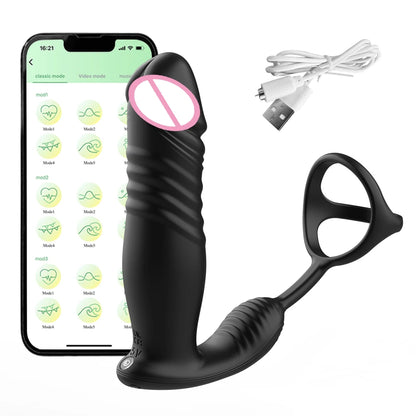 NEW Male Prostate Massager Vibrator Telescopic Anal Plugs Penis Ring Butt Plug Vibrator APP Control Sex Toys for Men Masturbator