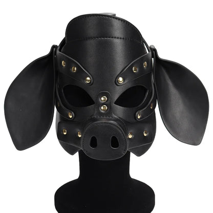 PU Leather Cute Pig Cosplay Full Face Mask Fetish Animal Masks Metal Rivet Head Cover For Sexy Adult Party Headgear Role Play