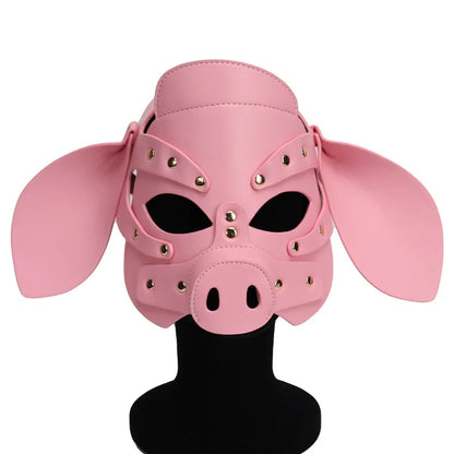 PU Leather Cute Pig Cosplay Full Face Mask Fetish Animal Masks Metal Rivet Head Cover For Sexy Adult Party Headgear Role Play