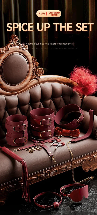 JIUUY Adult SM Sex Products Kits Bondage Gear Collar Butt Oral Erotic Bundle Blindfold Whip Sex BDSM Sex Game for Couples