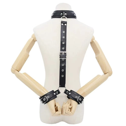 Adjustable Neck to Wrist Restraints Kit for Couples Sexy BDSM behind Back Handcuffs Collar Bondage Set for SM Sex Game Tool