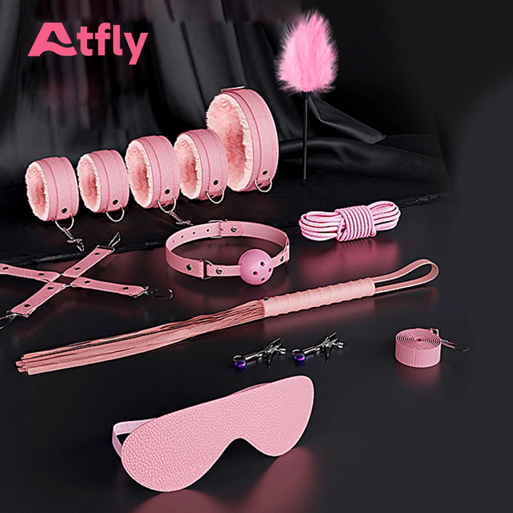 Sex Toys BDSM Bondage Kits Genuine Leather Restraint Set Handcuffs Collar Gag Vibrators Sex Toys For Women Couples Adult Games