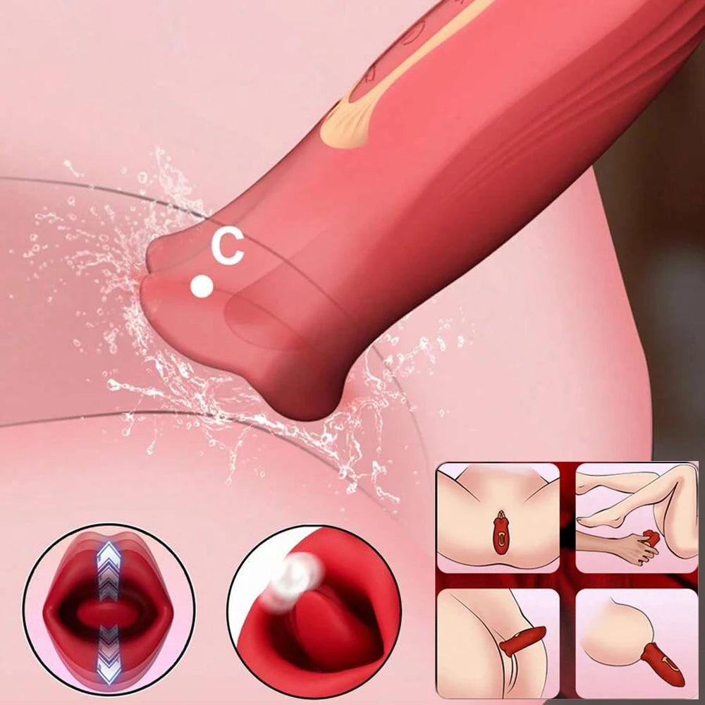 Vibrator Dildo Adult Sex Toys for Women Tongue Licking Sucking Vibrator Rose-Toy Anal Clit Nipple Stimulator Female Masturbation
