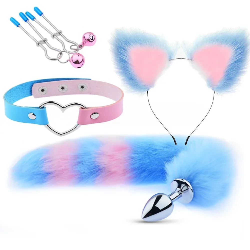 Fox Tail Anal Plug with Hairpin Bdsm Toy Flirting Metal Butt Plug Tail Sex Toys for Woman Man Couples Cosplay Adult Game Shop