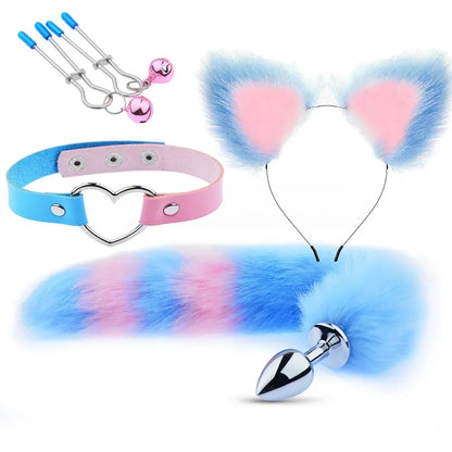 Fox Tail Anal Plug with Hairpin Bdsm Toy Flirting Metal Butt Plug Tail Sex Toys for Woman Man Couples Cosplay Adult Game Shop