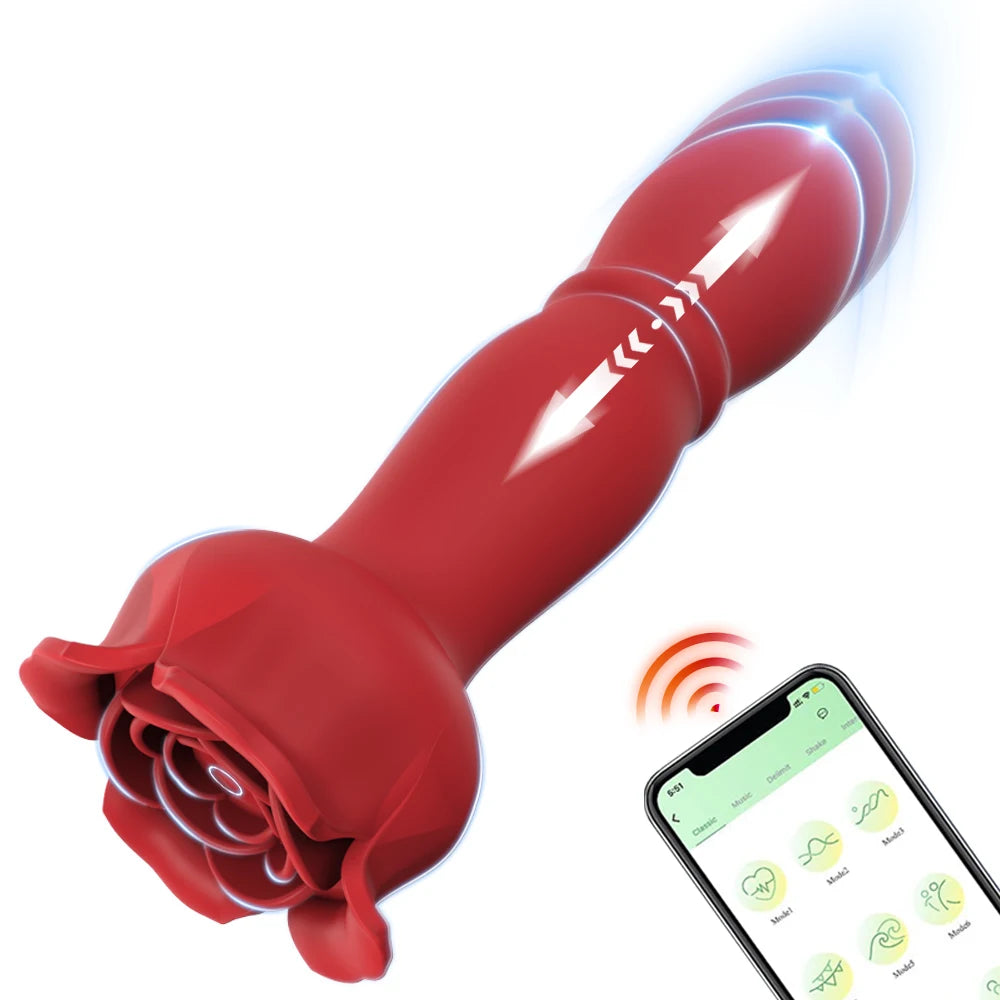 Thrusting Dildo App Remote Control Anal Plug Vibrator Male Prostate Massager 9 Modes Rose Anal Toy Butt Plug Sex Toys for Men