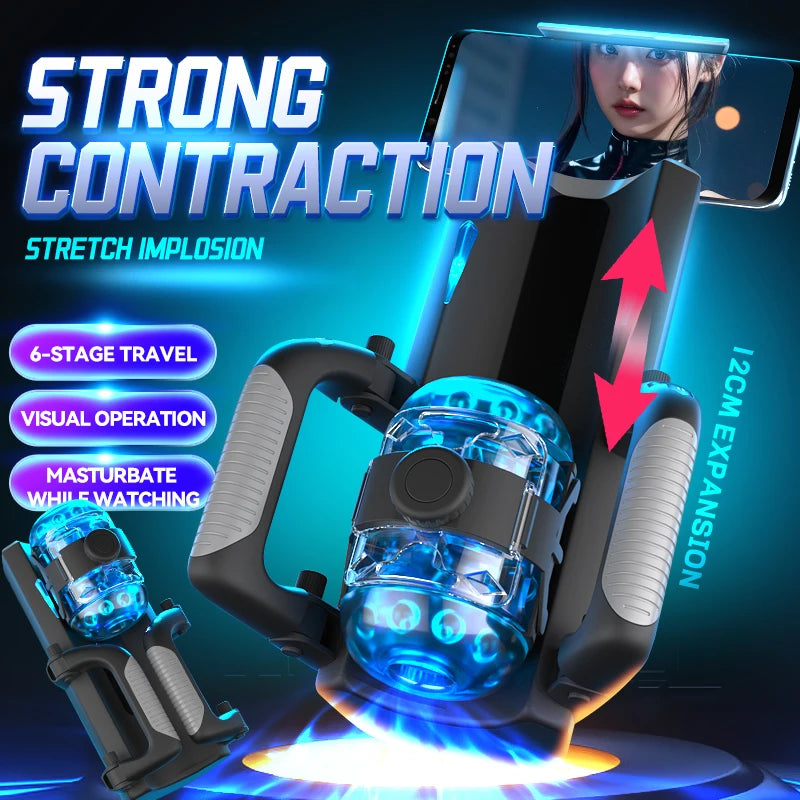 Fully Automatic Handle Masturbator 6-Segment Fixed-point Telescopic Male One-Key Burst Masturbation Cup Trainer Sex Toys for Men