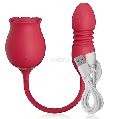 Rose-Sucking Sex Toys Dildo Vibrator for Women 3in1 Thrusting G Spot Anal Vibrators Stimulator Female Vibrating Egg Adult Toys