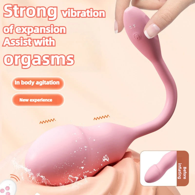 Inflatable Big Vibrating Egg with Remote Control G-Spot Stimulator Plug Anal Soft Silicone Connected Vibrator for Couple Woman