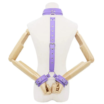 Adjustable Neck to Wrist Restraints Kit for Couples Sexy BDSM behind Back Handcuffs Collar Bondage Set for SM Sex Game Tool