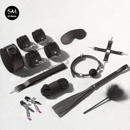 Sex Toys BDSM Bondage Kits Genuine Leather Restraint Set Handcuffs Collar Gag Vibrators Sex Toys For Women Couples Adult Games