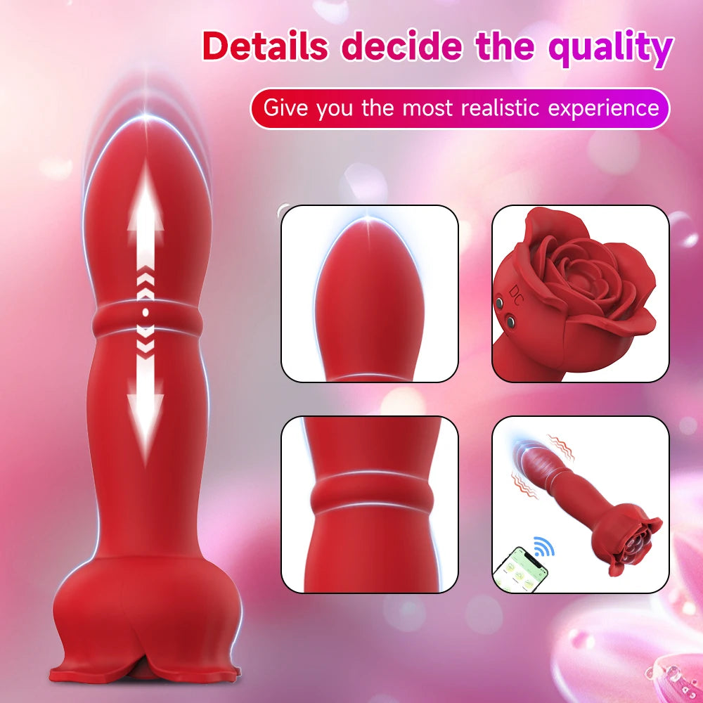 Thrusting Dildo App Remote Control Anal Plug Vibrator Male Prostate Massager 9 Modes Rose Anal Toy Butt Plug Sex Toys for Men