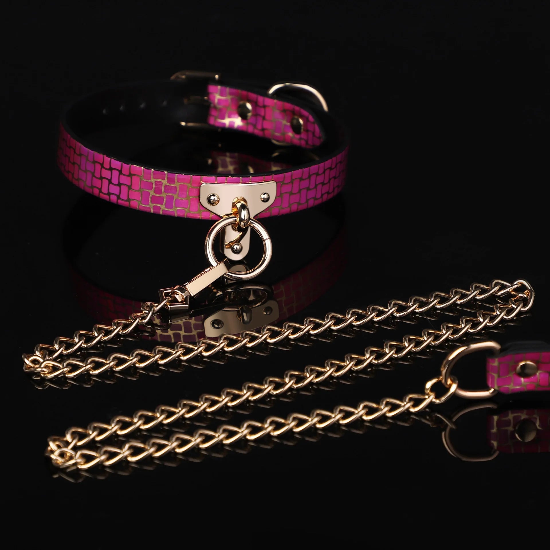 CKQU BDSM Leather Adjustable Neck Collar with Metal Chain & Bell for Adult Bondage Roleplay Luminous Safe Control Hot Sale