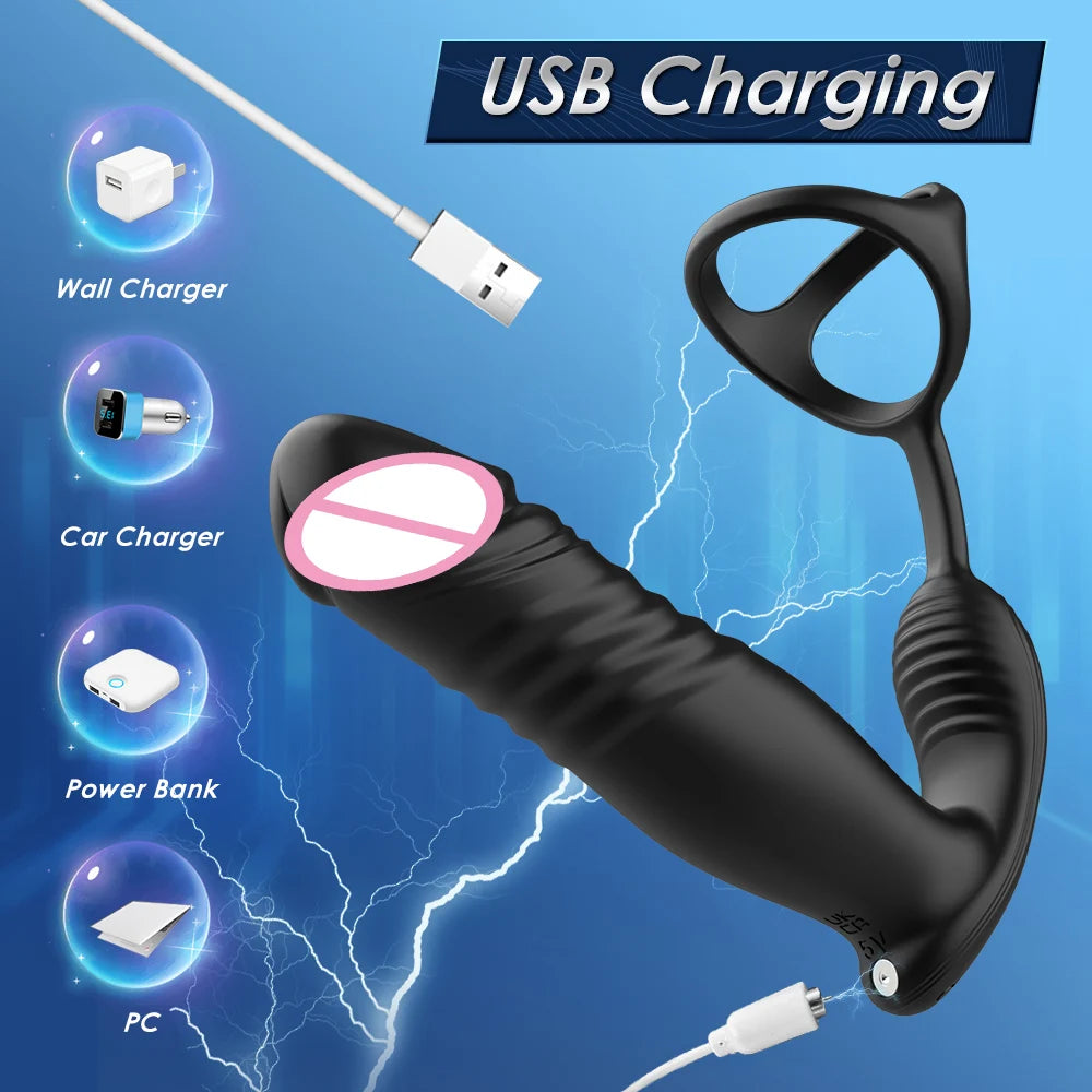 NEW Male Prostate Massager Vibrator Telescopic Anal Plugs Penis Ring Butt Plug Vibrator APP Control Sex Toys for Men Masturbator