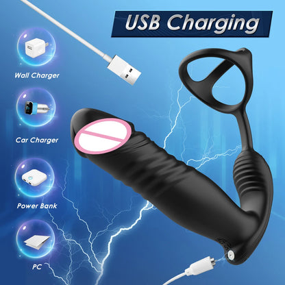 NEW Male Prostate Massager Vibrator Telescopic Anal Plugs Penis Ring Butt Plug Vibrator APP Control Sex Toys for Men Masturbator