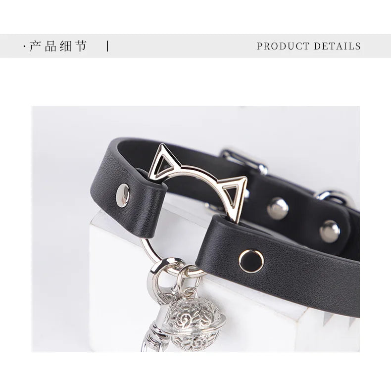 CKQU BDSM Leather Adjustable Neck Collar with Metal Chain & Bell for Adult Bondage Roleplay Luminous Safe Control Hot Sale