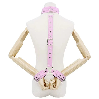 Adjustable Neck to Wrist Restraints Kit for Couples Sexy BDSM behind Back Handcuffs Collar Bondage Set for SM Sex Game Tool