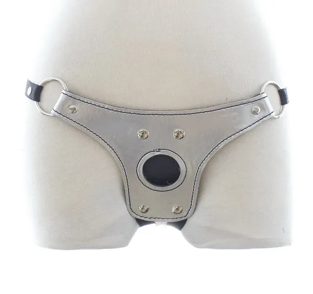 Fetish Chastity Belt for Women - BDSM Thong with Metal Studs for Role Play | Red / White