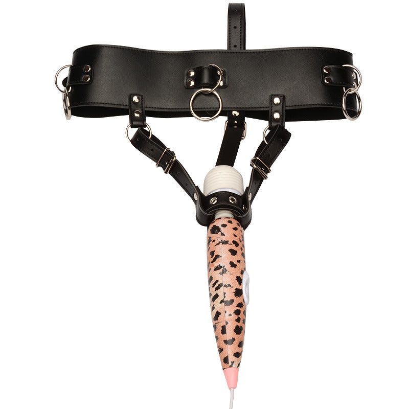 Ceinture d'orgasme forcé en cuir strict pour la baguette magique Hitachi