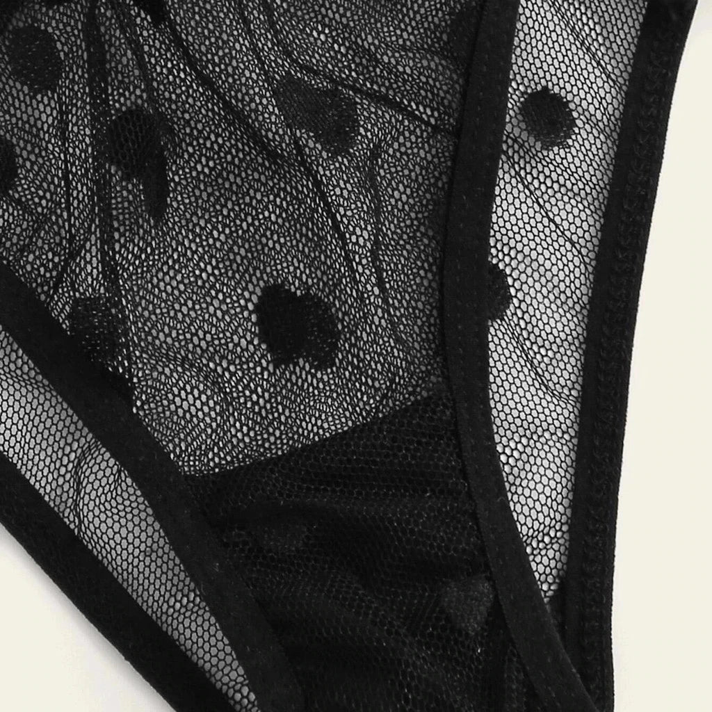 Ensemble de lingerie sexy noir, soutien-gorge, string, tongs
