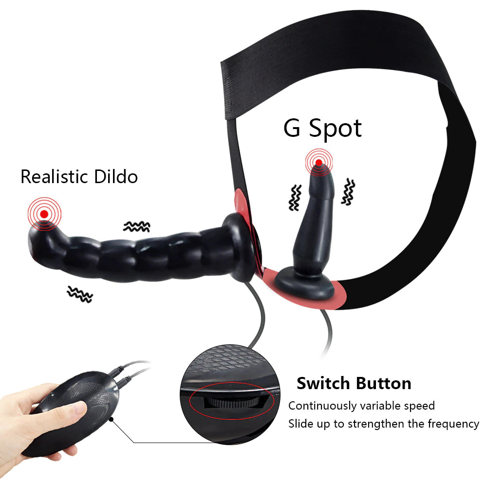 Strap-On Realistic Double Dildo Vibrator with Adjustable Harness - 10 Modes for Couples