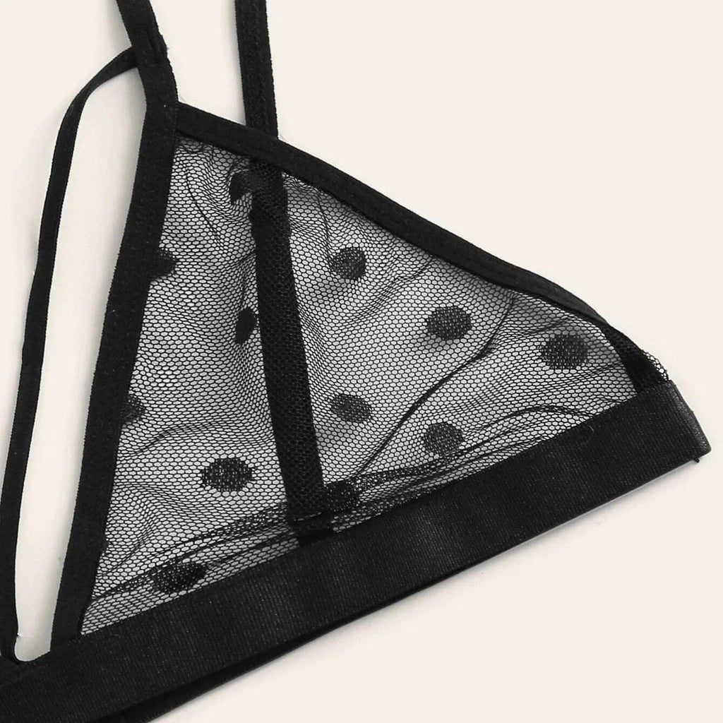 Ensemble de lingerie sexy noir, soutien-gorge, string, tongs