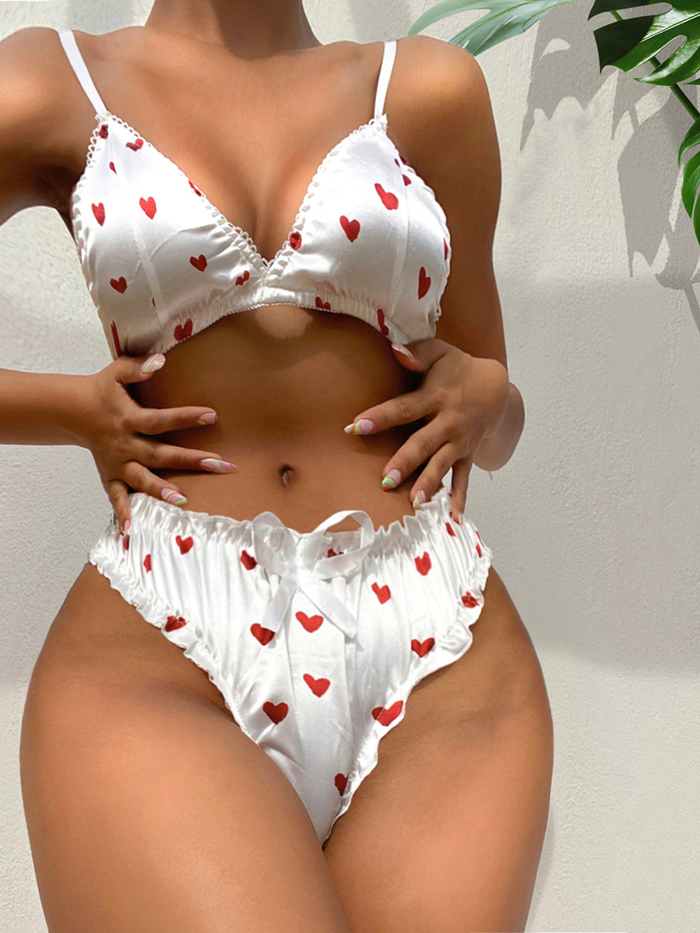 Ensemble Lingerie Érotique Coeurs Blancs