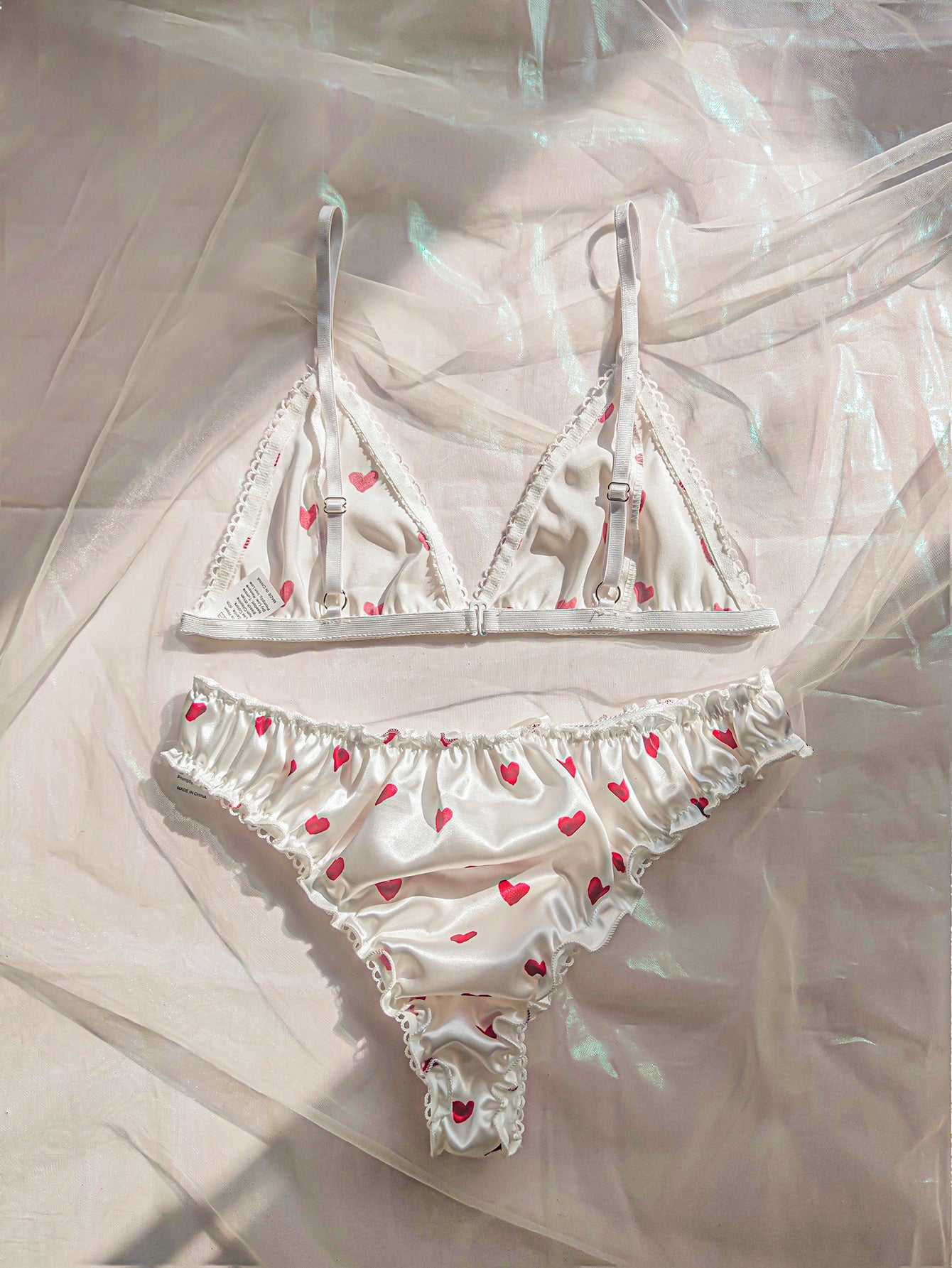 Ensemble Lingerie Érotique Coeurs Blancs