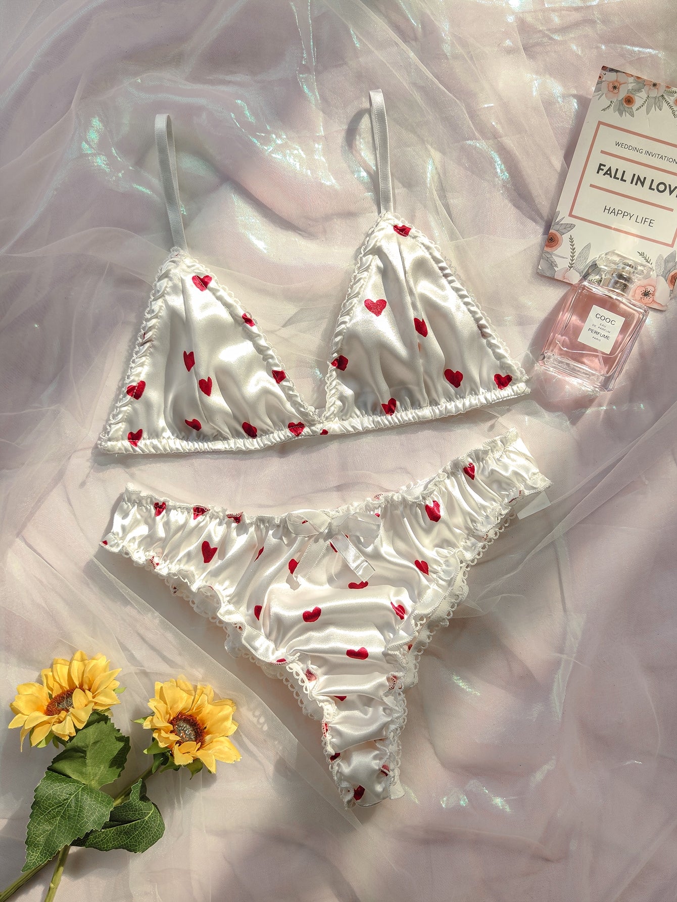 Ensemble Lingerie Érotique Coeurs Blancs