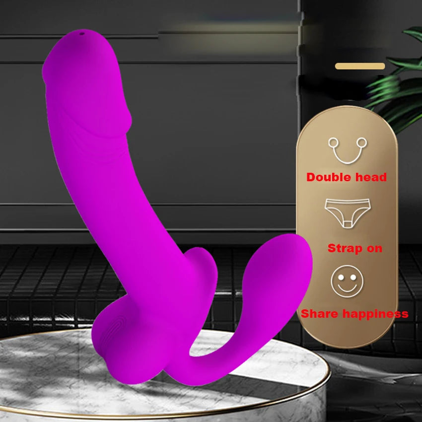 Double-Head Strap-On with Squirting Feature - Realistic Silicone Dildo for Couples