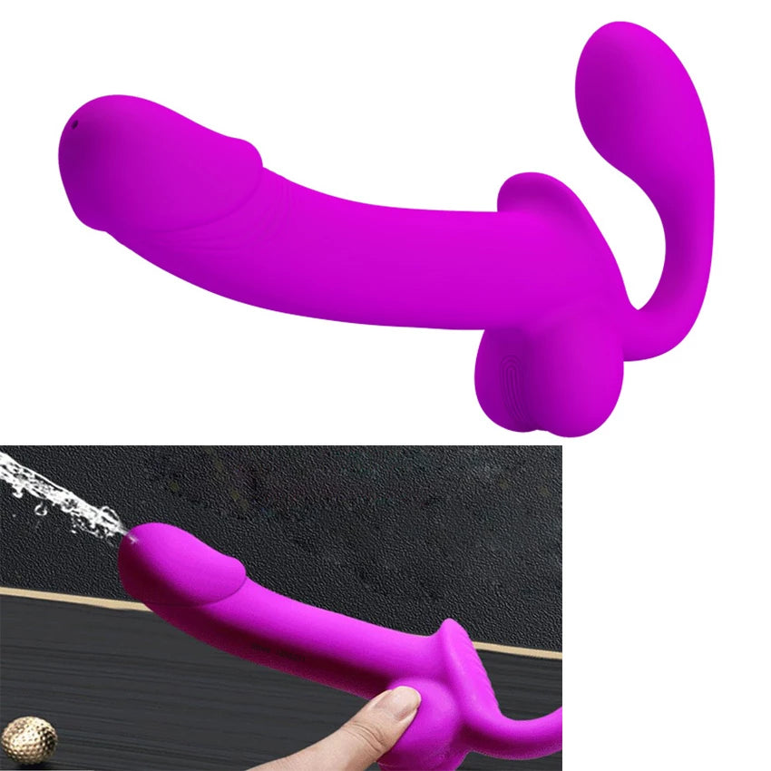 Double-Head Strap-On with Squirting Feature - Realistic Silicone Dildo for Couples
