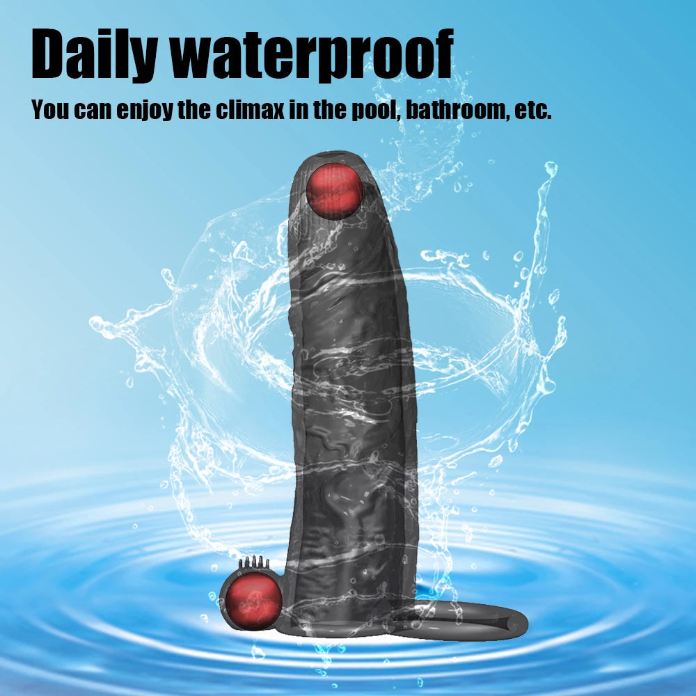 10-Mode Vibrating Penis Sleeve - Delay Ejaculation & Enlargement with Dual Penetration Vibrator