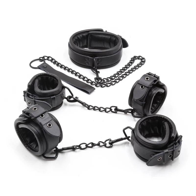 Black Leather Bdsm Bondage Set 3pcs.
