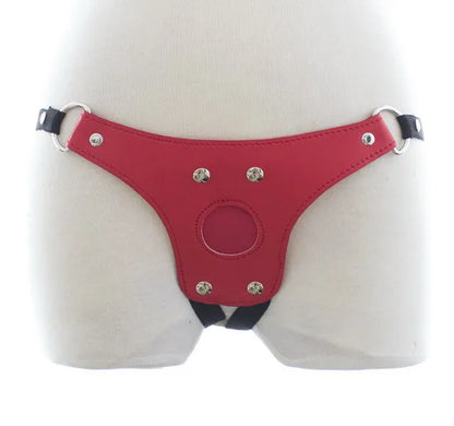 Tethered toy flirting leather anal panties