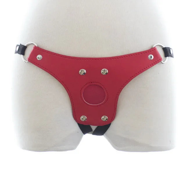 Fetish Chastity Belt for Women - BDSM Thong with Metal Studs for Role Play | Red / White